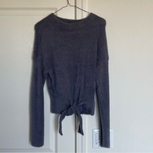 Fuzzy grey tie sweater